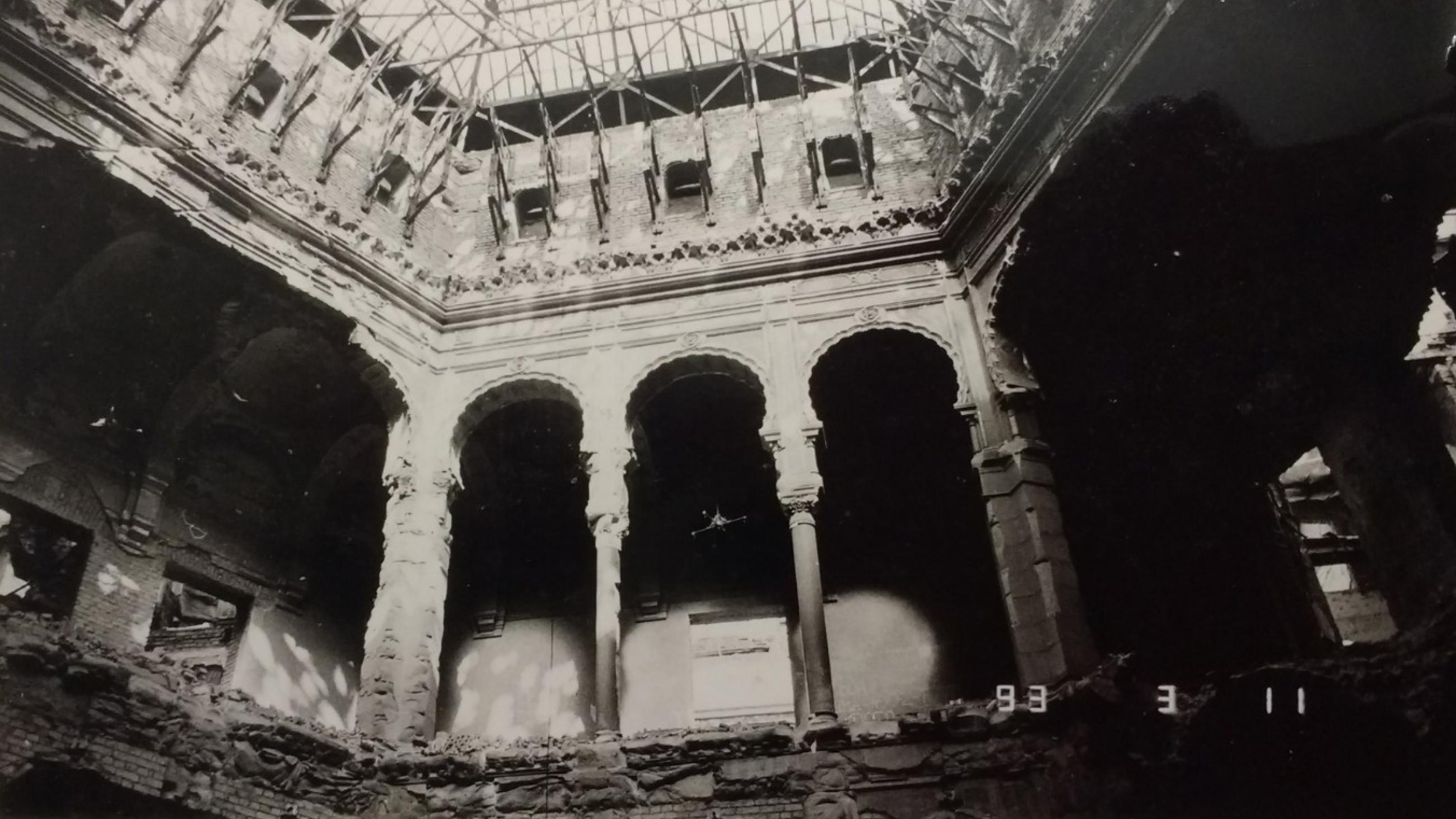 Vijećnica, the city's cultural artefact, is seen destroyed, in Sarajevo, on March 11, 1993.